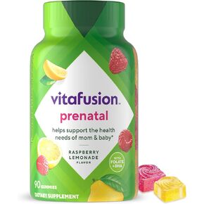 vitafusion PreNatal Gummy Vitamins, Raspberry Lemonade Flavored, Pregnancy Vitamins for Women, With Folate and DHA, America’s Number 1 Gummy Vitamin Brand, 45 Day Supply, 90 Count (Pack of 1)