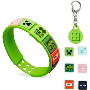 Minecraft Kids Keyrings and Silicone Wristband Set - Creeper Key Chain Set of 4, Collectables Gaming Gifts