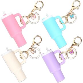 4pcs Mini Tumbler Keychain for Stanley Cup Chapstick Lip Balm Holder Key Chain Charms for Women Purse Handbag