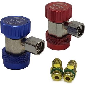 R134a Quick Coupler Adapter HVAC Adjustable High Low Connector Conversion with 1/4 inch SAE Male Flare, Fit for Standard Auto Air Conditioner Freon Manifold Gauge Hose Fittings