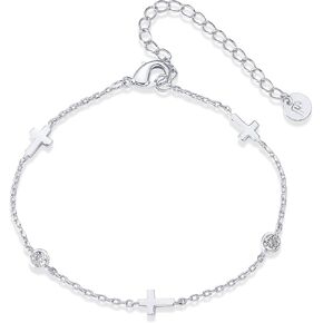 PAVOI 14K Gold Plated Sideways Cross Bracelet for Women | Religious Cubic Zirconia Station Bracelet | Confirmation Gift