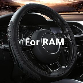 Leather Steering Wheel Cover for Dodge Ram 1500 2500 3500, 15.5-16 Inches Car Steering Wheel Cover with Anti-Slip Massage Particle (Black)