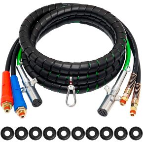 15ft 3 in 1 ABS & Power Air Line Hose Wrap 7 Way Electrical Cable with Handle Grip for Semi Truck Trailer Tractor