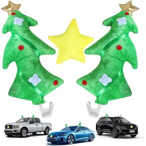 BASIKER Christmas Tree Car Decorations, Yellow Star Christmas Tree Car Kit Antlers, Christmas Funny Gifts Universal Decor Exterior Christmas Car Accessories