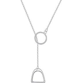FANZE Double Horse Stirrup Lariat Necklace Y Style Layered Horseshoe Pendant Embrace Horse Necklace Horse Gifts For Women