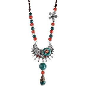 MINACHI Vintage Bohemian Colorful Ceramic Bead Antique Flower Y Necklace, Vintage Boho Hippie Statement Jewelry Gift for Women