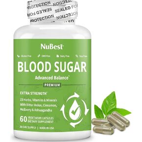 NuBest Blood Sugar - Advanced Formula with Bitter Melon, Ashwagandha, Cinnamon, Chromium, Magnesium, Vitamins, Alpha Lipoic Acid, Cayenne Pepper & More - Pack 1