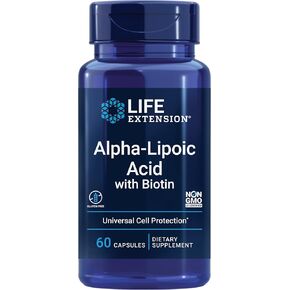 Life Extension Alpha-Lipoic Acid with Biotin, for Cell Protection, Universal antioxidant for Liver & Nerve Health, Gluten-Free, Non-GMO, 60 Capsules