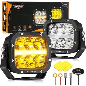 Auxbeam XP-Ultra Series 5 Inch LED Pod Lights 110W Hyper Spot Beam Cube Offroad Lights with Amber/White Lens Covers Dual Color Off-Road Amber Fog Spotlight, Pair