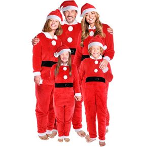 Shinymoon Matching Family Christmas Pajama Sets One-Pieces Flannel Santa Claus Costume for Family With Hat