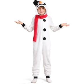 Christmas Unisex Kids Cute Snowman Onesie Zip Up Snowman Hooded Jumpsuit 5-14 Years