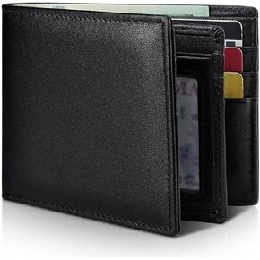 Mens Wallet Genuine Leather Bifold RFID Blocking Wallet for Men with 1 ID Window 13 Card Holders 2 cash pockets 1 Gift Box
