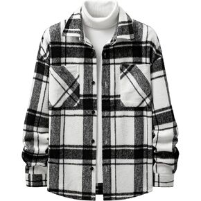 JMIERR Mens Flannel Shirts Shackets Casual Button Down Plaid Shirt Winter Cotton Lightweight Jackets with Pockets