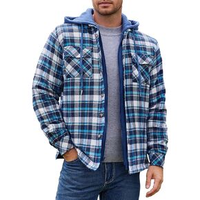 COOFANDY Men's Flannel Shirt Jacket Warm Quilted Lined Hooded Long Sleeve Plaid Shirt Jackets
