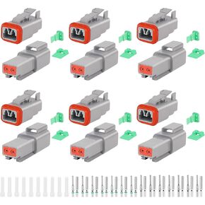 GKG DTK2 2 Pin Deutsch Connector Kit، 6 مجموعات DT Deutsch Connector 2 Pin، رمادي مقاوم للماء موصلات الأسلاك الكهربائية مع 14 زوجًا مقاس 16 اتصالات صلبة 14-20AWG للسيارة والشاحنات والقوارب، إلخ
