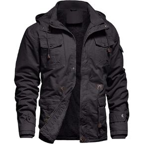 Men's Winter Jacket Military Jacket Fleece Lined Warm Cargo Jackets Removable Hood Cotton Work Coat