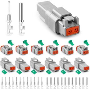 JRready DW1017 2 Pin Deutsch DT Connector Kit, IP68 Waterproof Gray DT Connectors Electrical Automative Wire Connectors with 12Pairs Size 16 Stamped Contacts 16-18 AWG, for Car Truck Boat, 6 Sets