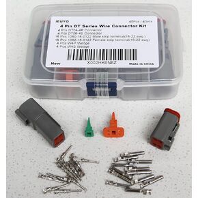 4 Pin DT Series Wire Connector Housing Kit Sealed Male and Female Auto Waterproof Electrical Wire Connector Plug 16-22 AWG,Gray (48Pcs/4Sets)