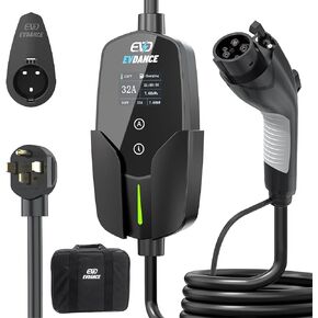 EV Charger (32Amp, 240V, NEMA 14-50P), 7.68kw Portable Level 2 EV Charger with 25ft Cable, Adjustable Current/Delay Chargin for Home Level 2