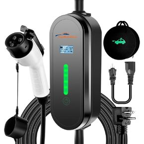 Electric Vehicle Charger Level 1 & 2 16 Amp EV Charging Station Includes NEMA5-15P & 6-20 Plug, Compatible with J1772 Electric Cars Household Travel Travel Portable Charger