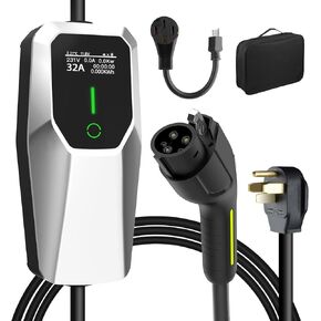 Level 1 2 Electric Vehicle Charger 26ft EV Portable Charging Cable with NEMA 14-50/5-15 Plug 7.68Kw 32A Current Adjustable EV & Plug-in Hybrid Car Charger for SAE_J1772