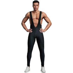 Men's Fleece Cargo Cycling Bib Pants 4D Pad, Zipper Opening Front Thermal Bike Tights Long Legging for Cold Weather
