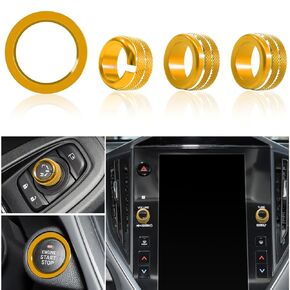 Volume Tune Knob Cover for 2024 2025 Subaru Crosstrek Impreza Accessories 2025 Forester 20-25 Legacy Outback 22-23 WRX 24 Ascent Engine Start Stop Button Outer Ring Rearview Mirror Knob Ring (Gold)