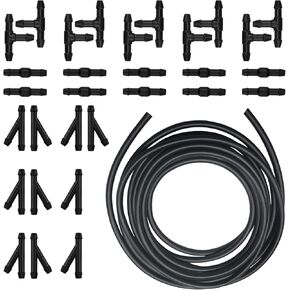 Pack-1 Car Front Windshield 13.1Ft Washer Hose Kit, Connect Water Pump and Nozzle Flexible Rubber Pipe, T-type Y-type I-type Hose Connector, Universal for Cars Cleaning Accessories (Black)