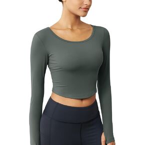 MAGCOMSEN Women's Long Sleeve Crop Workout Tops Yoga Athletic Compression Shirts Pilates Dance Running Exercise