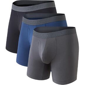 COLORFULLEAF Men's Boxer Briefs Soft Comfort Breathable Rayon Made From Bamboo Underwear for Men Packs Open Fly Pouch