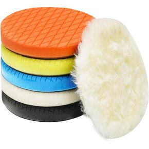 6" Buffing Polishing Pads, Autolock 7Pcs 6Inch (150mm) Waffle Foam Buffing Pad, Wool Pad Kit for 6 in Backing Plate, Car Polisher Boat Compounding, Polishing and Waxing