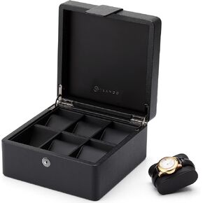 Vlando Watch Box for 10 slot, Lockable Watch Case with Textured Leather, 2 Layer Watch Holder for Rings, Bracelets, Glasses, Glass Lid, Removable Divider, Gift for Fathers, Husband, Friend, Black