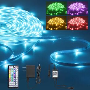 Aclorol 200FT Outdoor RGB LED Strip Lights Waterproof IP68 Flexible 24V LED Light Strip with Remote APP Control Music Sync Rope Light with Self-Adhesive Back for Deck Pool Gaming Room (60M/1 Roll)