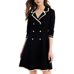 Mini Sweater Dress for Women, Button up 3/4 Sleeve Knit Dresses for Teacher Work Business