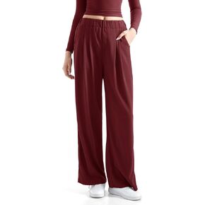SUUKSESS Women Wide Leg Pants Elastic High Waisted Work Pants Flowy Palazzo Pants