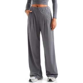 SUUKSESS Women Wide Leg Pants Elastic High Waisted Work Pants Flowy Palazzo Trouser Pants (Gray, M)