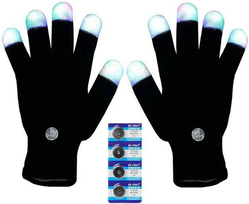 LED Gloves Finger Light Up Glow Rave Glove Flashing Christmas Gift Halloween Party Favors-Extra Battries Bonus(Black) in Saudi Arabia