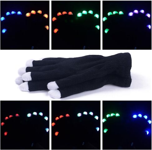 LED Gloves Finger Light Up Glow Rave Glove Flashing Christmas Gift Halloween Party Favors-Extra Battries Bonus(Black) in Saudi Arabia