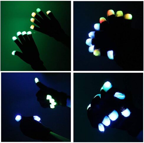 LED Gloves Finger Light Up Glow Rave Glove Flashing Christmas Gift Halloween Party Favors-Extra Battries Bonus(Black) in Saudi Arabia