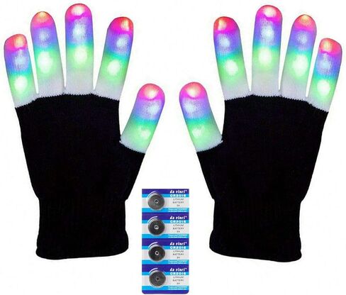 LED Gloves Finger Light Up Glow Rave Glove Flashing Christmas Gift Halloween Party Favors-Extra Battries Bonus(Black) in Saudi Arabia