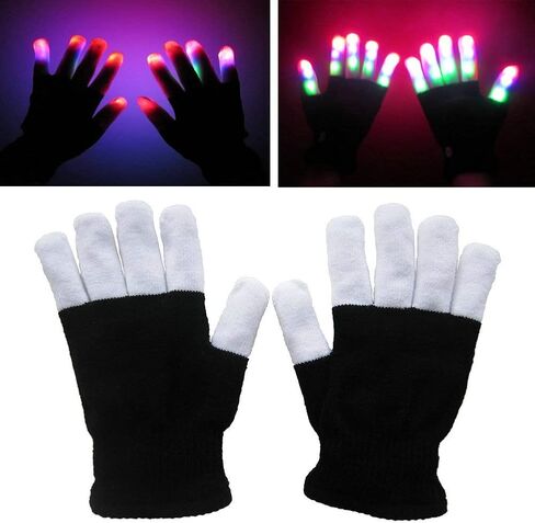 LED Gloves Finger Light Up Glow Rave Glove Flashing Christmas Gift Halloween Party Favors-Extra Battries Bonus(Black) in Saudi Arabia