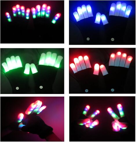 LED Gloves Finger Light Up Glow Rave Glove Flashing Christmas Gift Halloween Party Favors-Extra Battries Bonus(Black) in Saudi Arabia