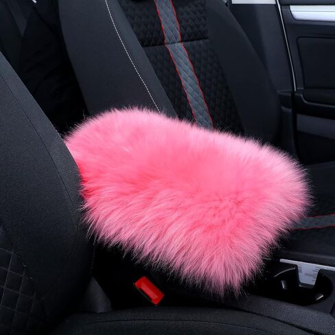 Frienda Furry Armrest Cover Auto Center Armrest Cover Car Soft Console Pad, Real Sheepskin Wool Soft Fluffy Auto Center Console Cover for Most Car Decoration Protector (Black) in Saudi Arabia