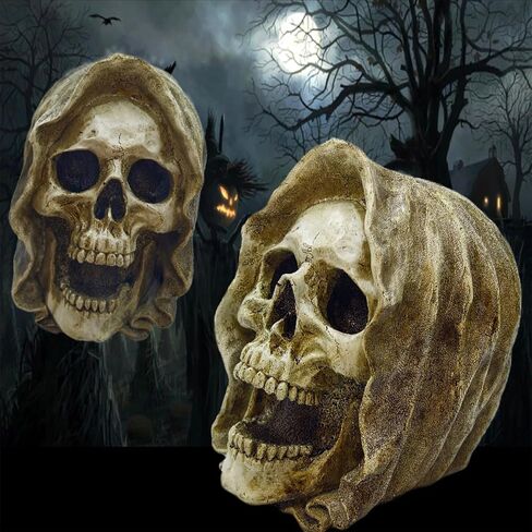 Weird Skull Ghost Head Sculpture 9.1'' Resin Human Skeleton Statue Collectible Halloween Decoration Home Decor in Saudi Arabia