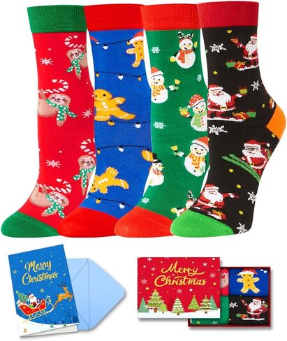 HAPPYPOP Christmas Gifts Stocking Socks for Kids - Xmas Stocking Stuffers for Boys Girls 4 Pack with Greeting Card in Saudi Arabia