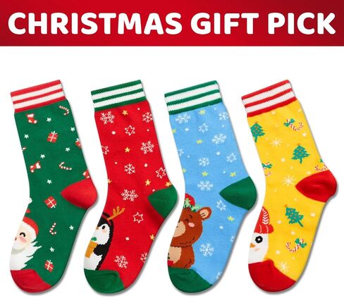 HAPPYPOP Christmas Stocking Socks for Boy Girl – Santa Reindeer Snowman Penguin Gift Socks with Greeting Card in Saudi Arabia