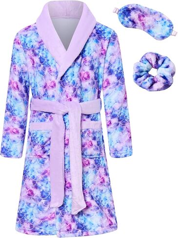 Funnycokid Girls Robe with Matching Sleep Mask Scrunchie for Kids 6-13 Years in Kuwait