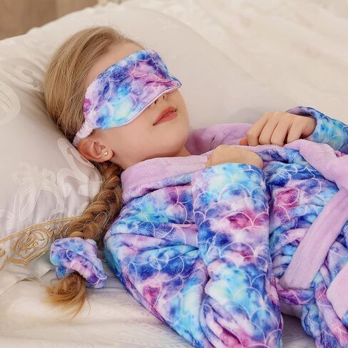 Funnycokid Girls Robe with Matching Sleep Mask Scrunchie for Kids 6-13 Years in Kuwait