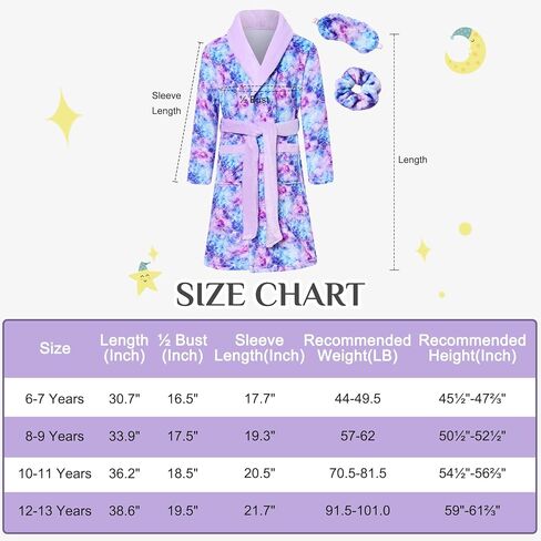 Funnycokid Girls Robe with Matching Sleep Mask Scrunchie for Kids 6-13 Years in Kuwait
