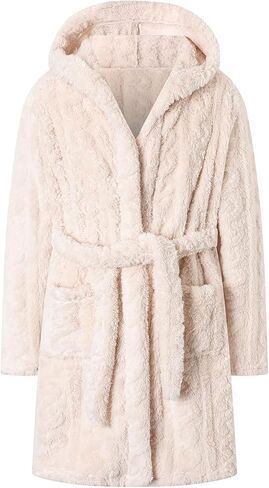 Umeyda Girls & Womens Twist Fleece Robes, Hooded Soft Warm Bath Robe for Kids Womens Fuzzy Bathrobe for Gifts in Kuwait